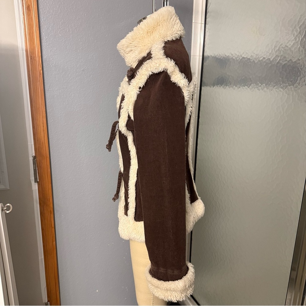 Twill Twenty Two 22 Brown Jacket Cream Fur Sherpa Shearling Penny Lane Y2K M - Picture 5 of 7